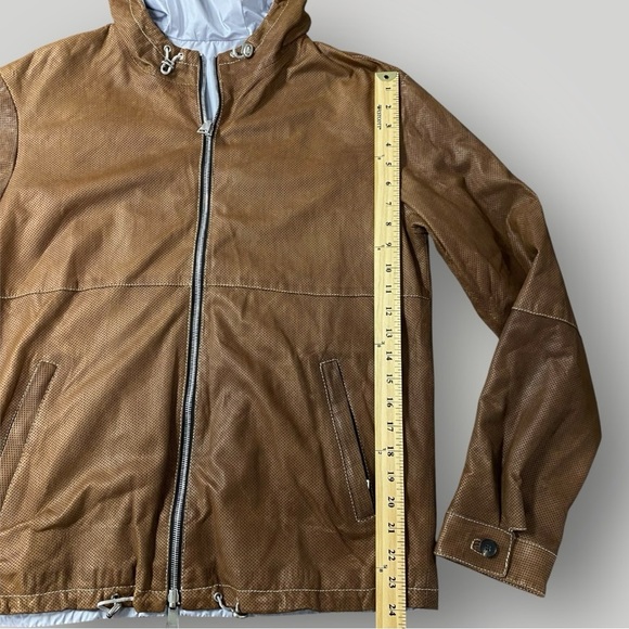 Suprema Laboratorio Creativo Medium Brown Perforated Leather Hooded Jacket Sz M - Picture 6 of 14